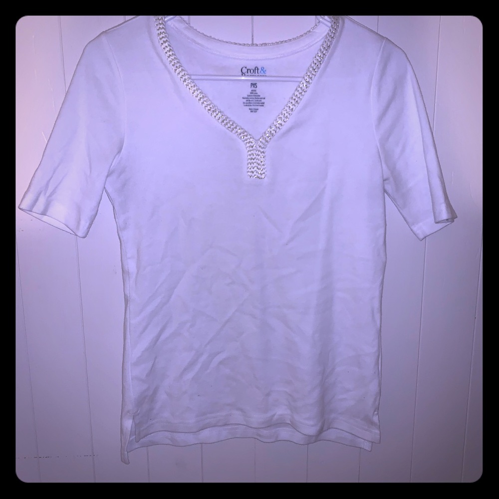 Petite Croft & Barrow® Embellished V-Neck Top